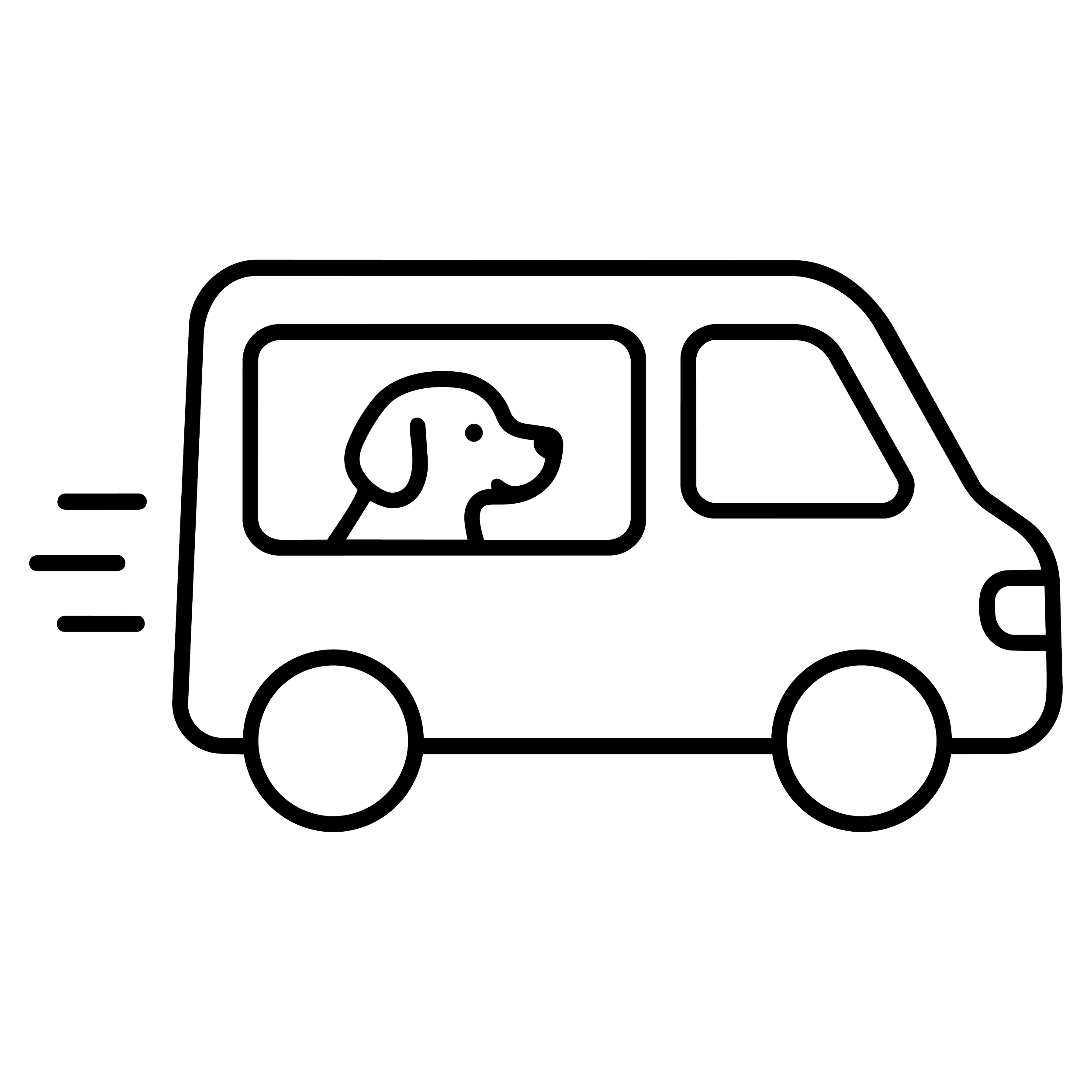 Outline drawing of a pickup truck with a visible engine in the hood and a side window.