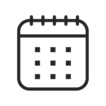 A simple icon of a calendar with a grid layout and spiral binding at the top.