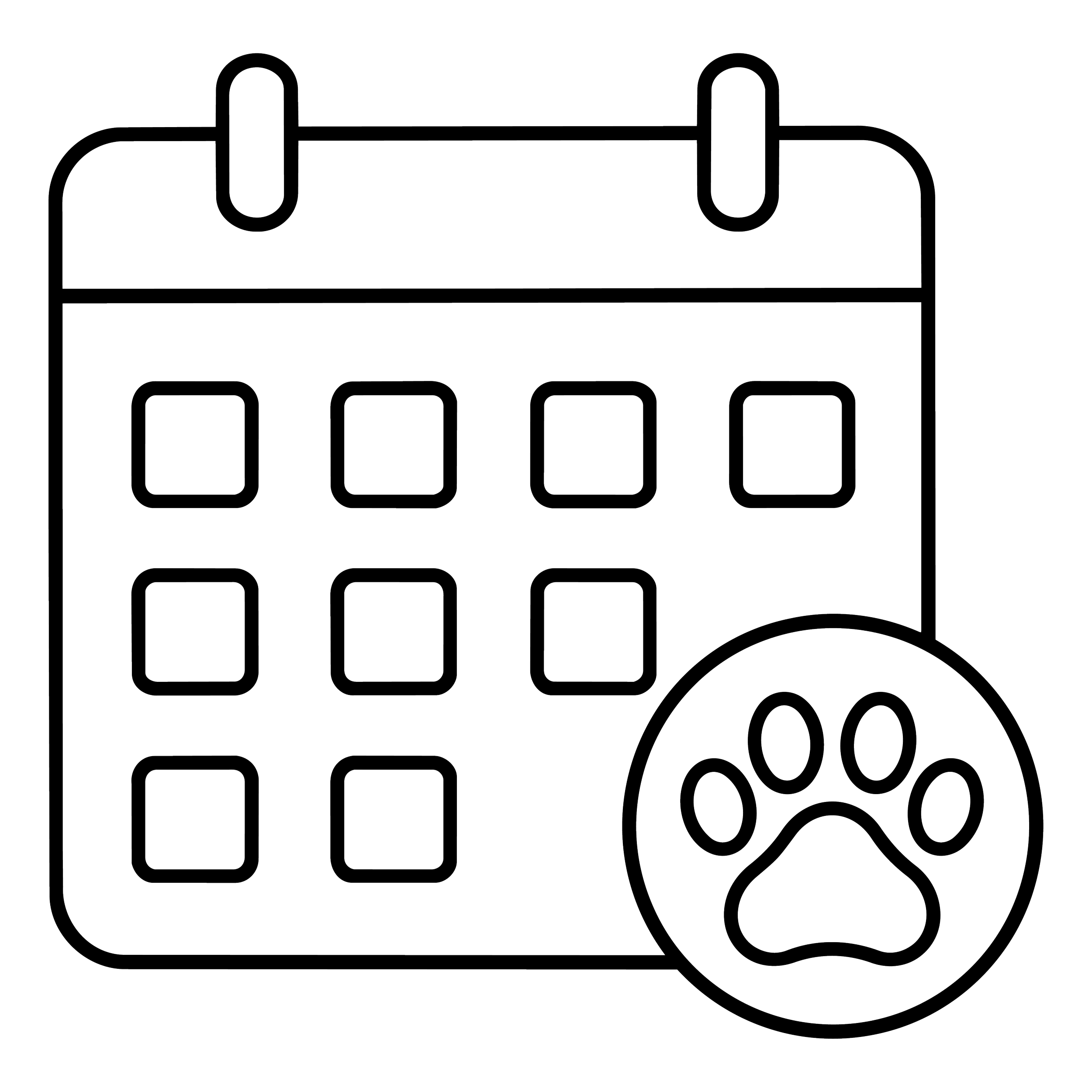 Outline illustration of a house with several windows and a chimney.