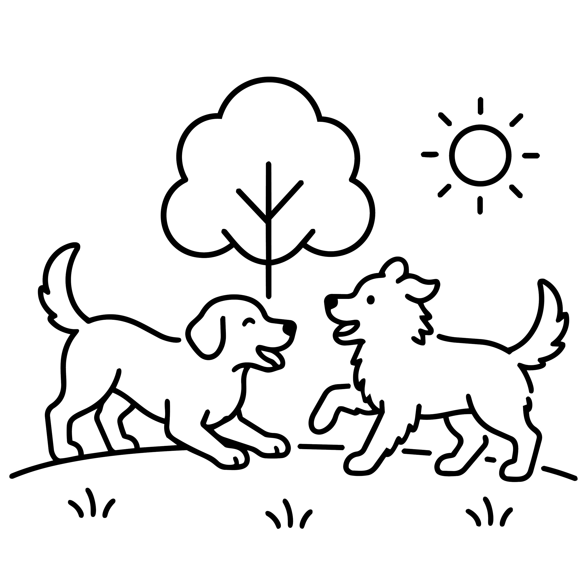 An outline illustration of drops of water, a cloud, the sun, and a leaf, representing weather and nature.