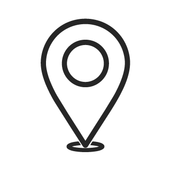 Black map pin icon on a black background.