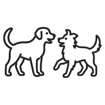 Line drawing of two dogs facing each other.
