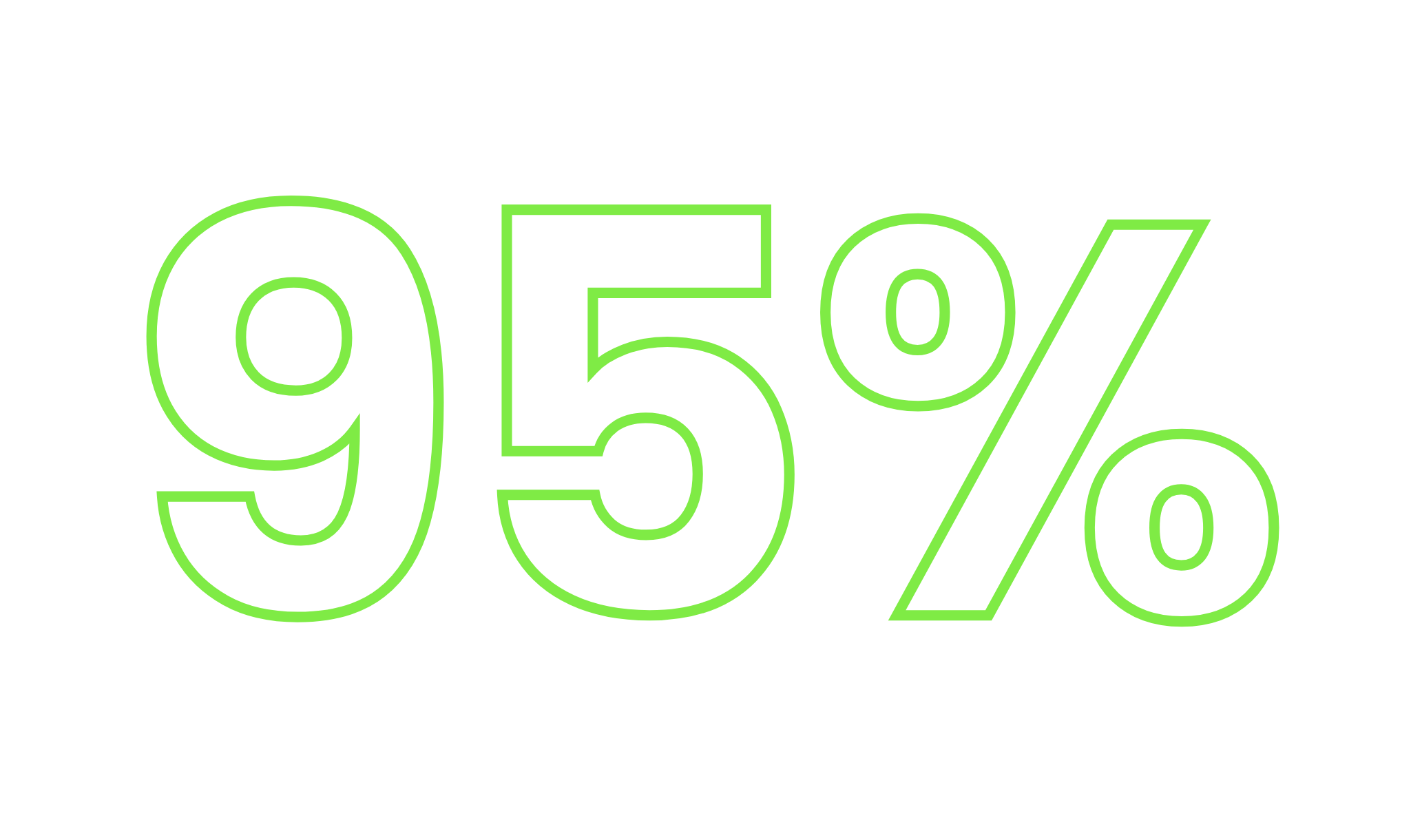 Green neon percentage sign 95% on black background