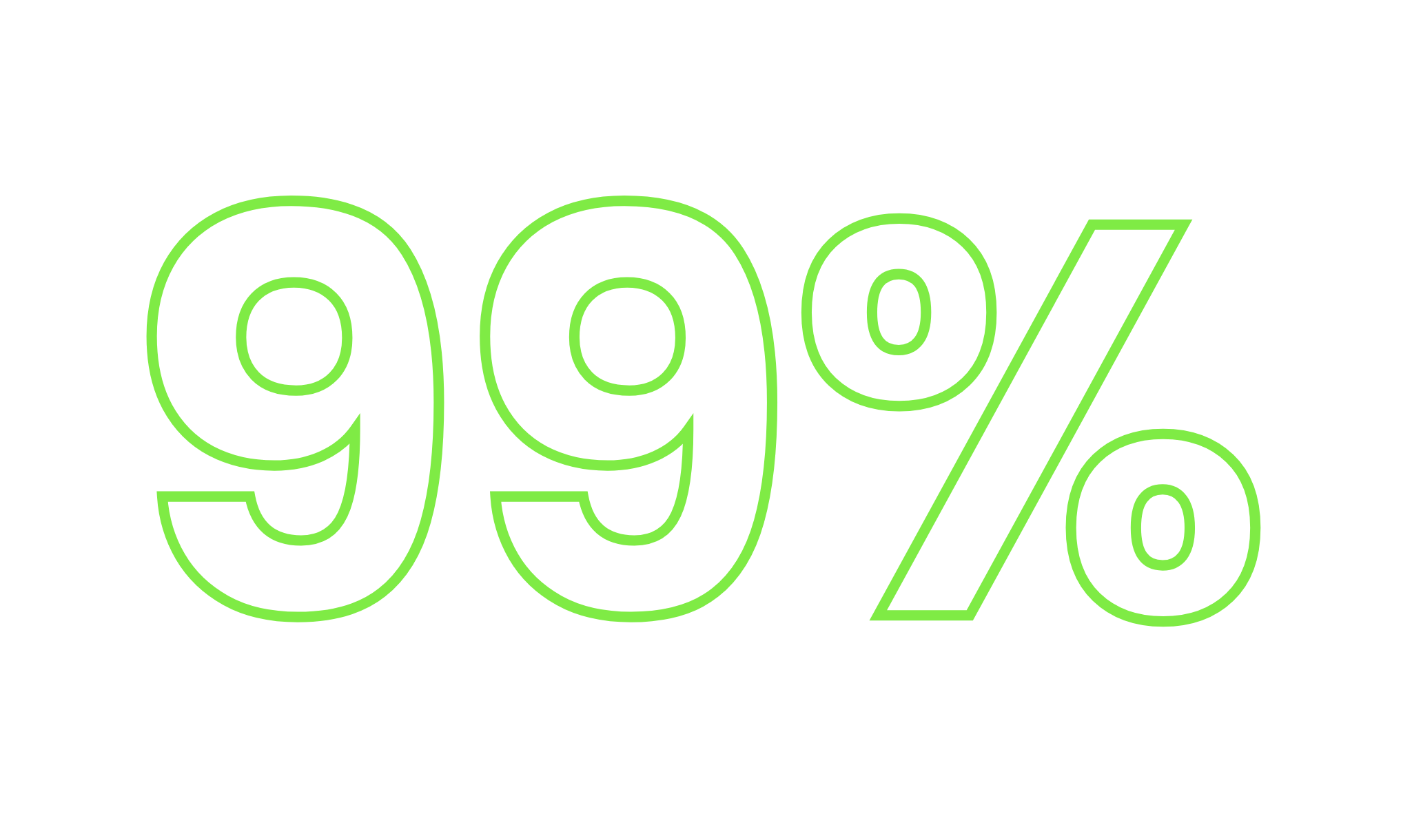 Green neon percentage sign displaying 99% on a black background.