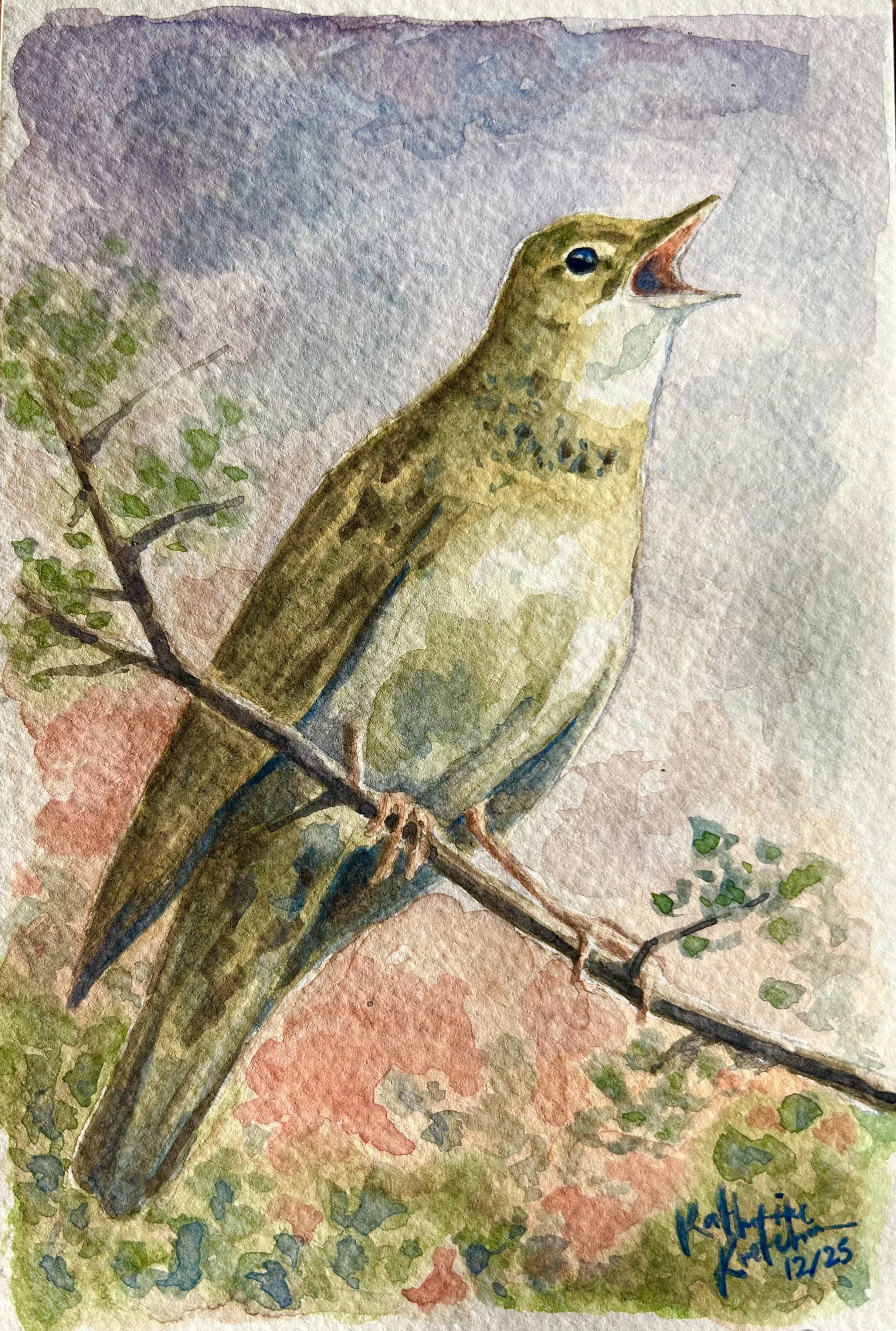 "Nightingale" - Watercolor Print on Blank Folded Cards (5-Pack)