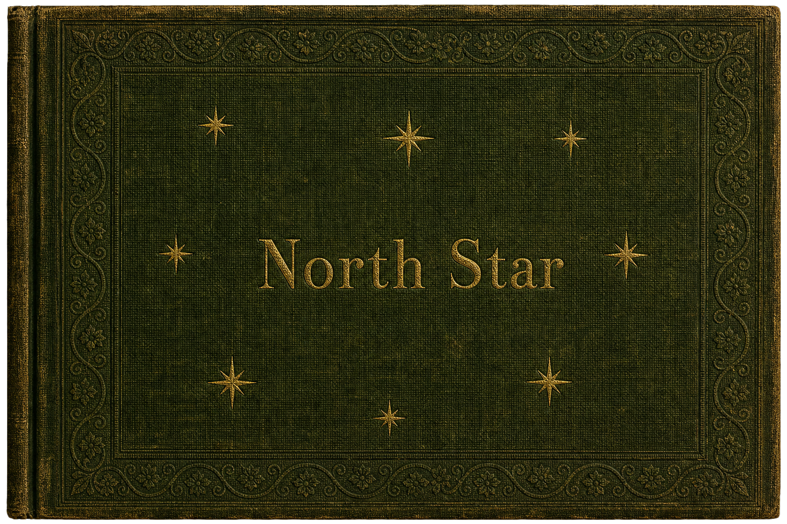 A vintage green book cover titled "North Star" with gold embossed stars and ornate borders.