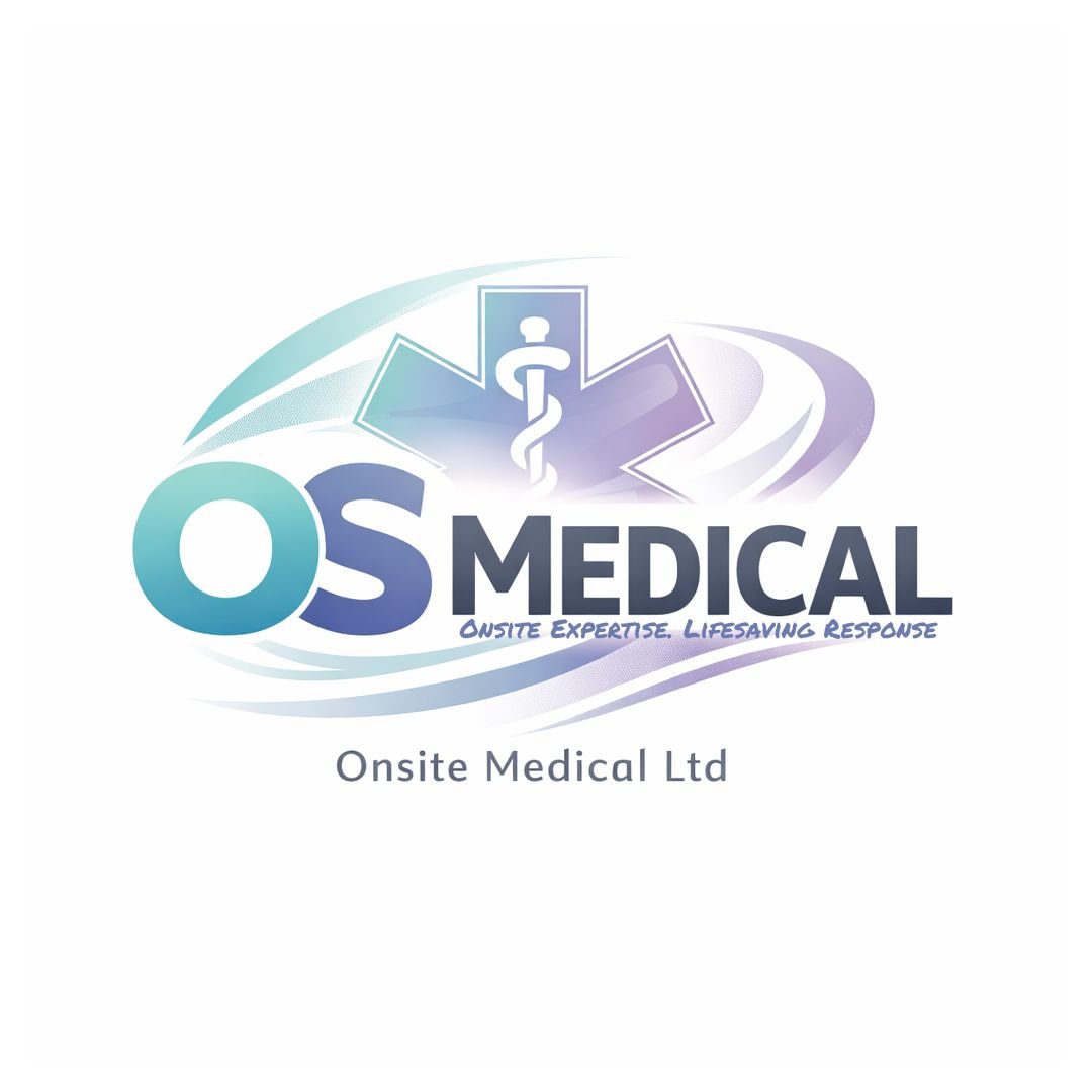 Logo for OS Medical featuring a blue caduceus with a snake and staff, the text "OS Medical" with the tagline "Onsite Expertise. Lifesaving Response," and the company name "Onsite Medical Ltd" below.