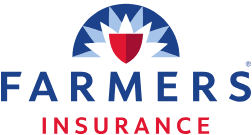 Logo for Farmers Insurance featuring a stylized shield with a red tulip at the center and the words 'FARMERS INSURANCE' beneath.