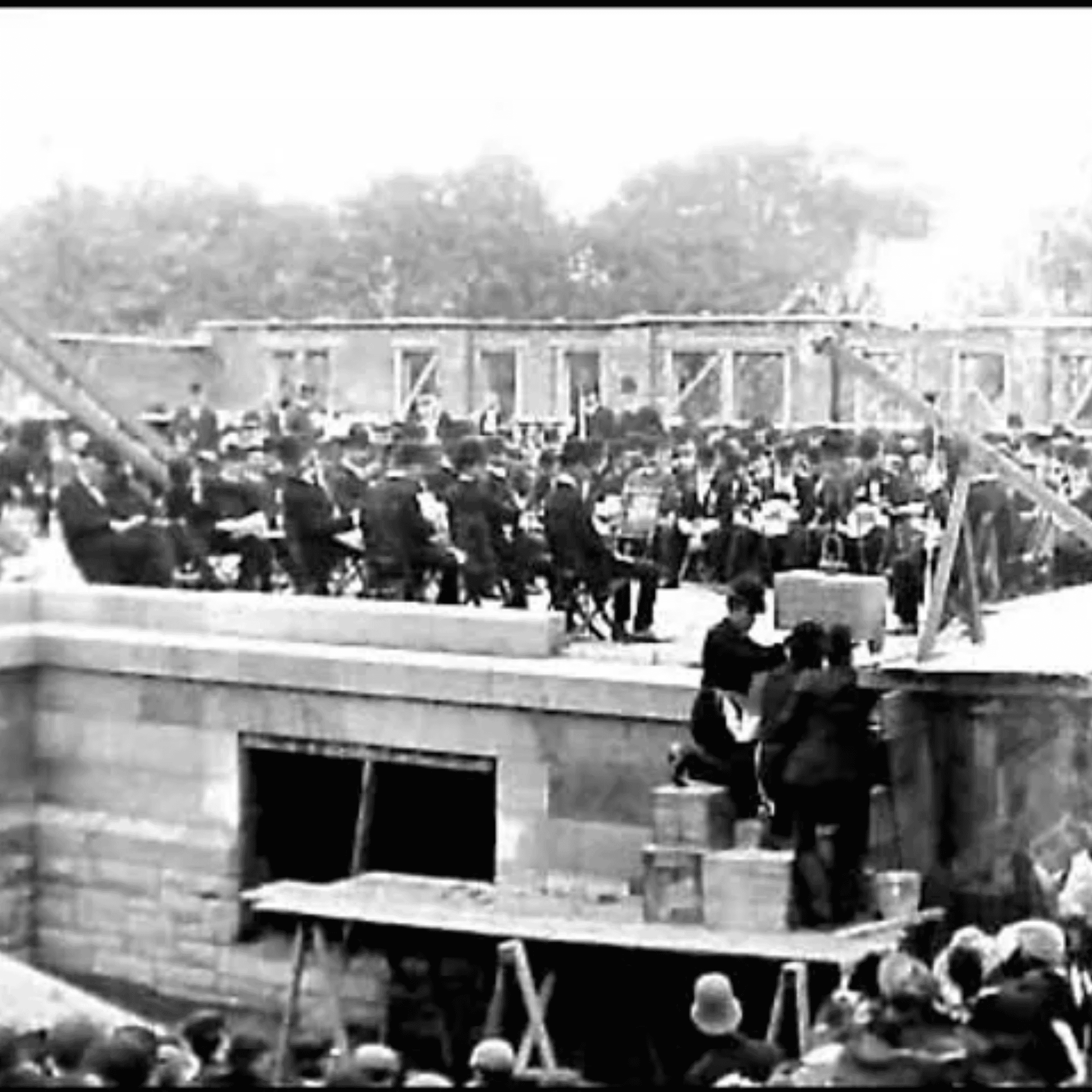 black & white photo of Johnstown Public Library laying the cornerstone ceremony 1902
