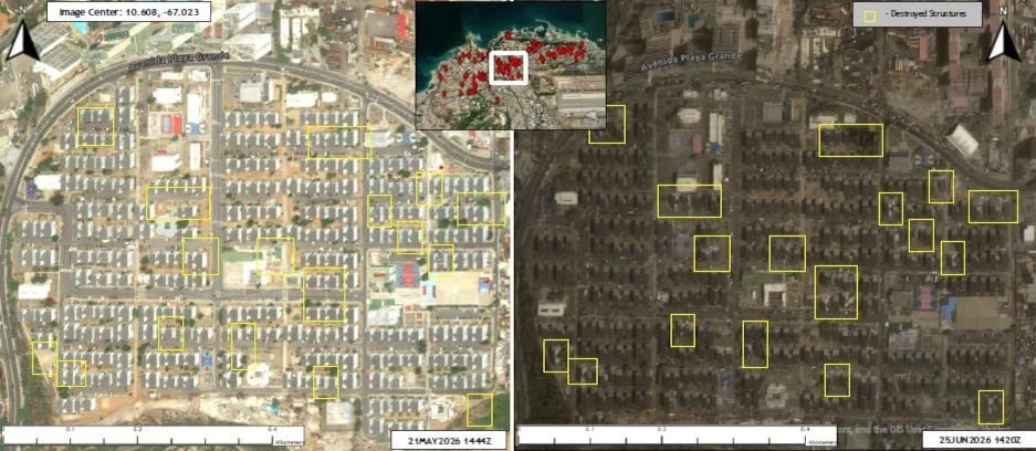 Imágenes satelitales revelan la magnitud de la destrucción en Catia La Mar tras los terremotos en Venezuela