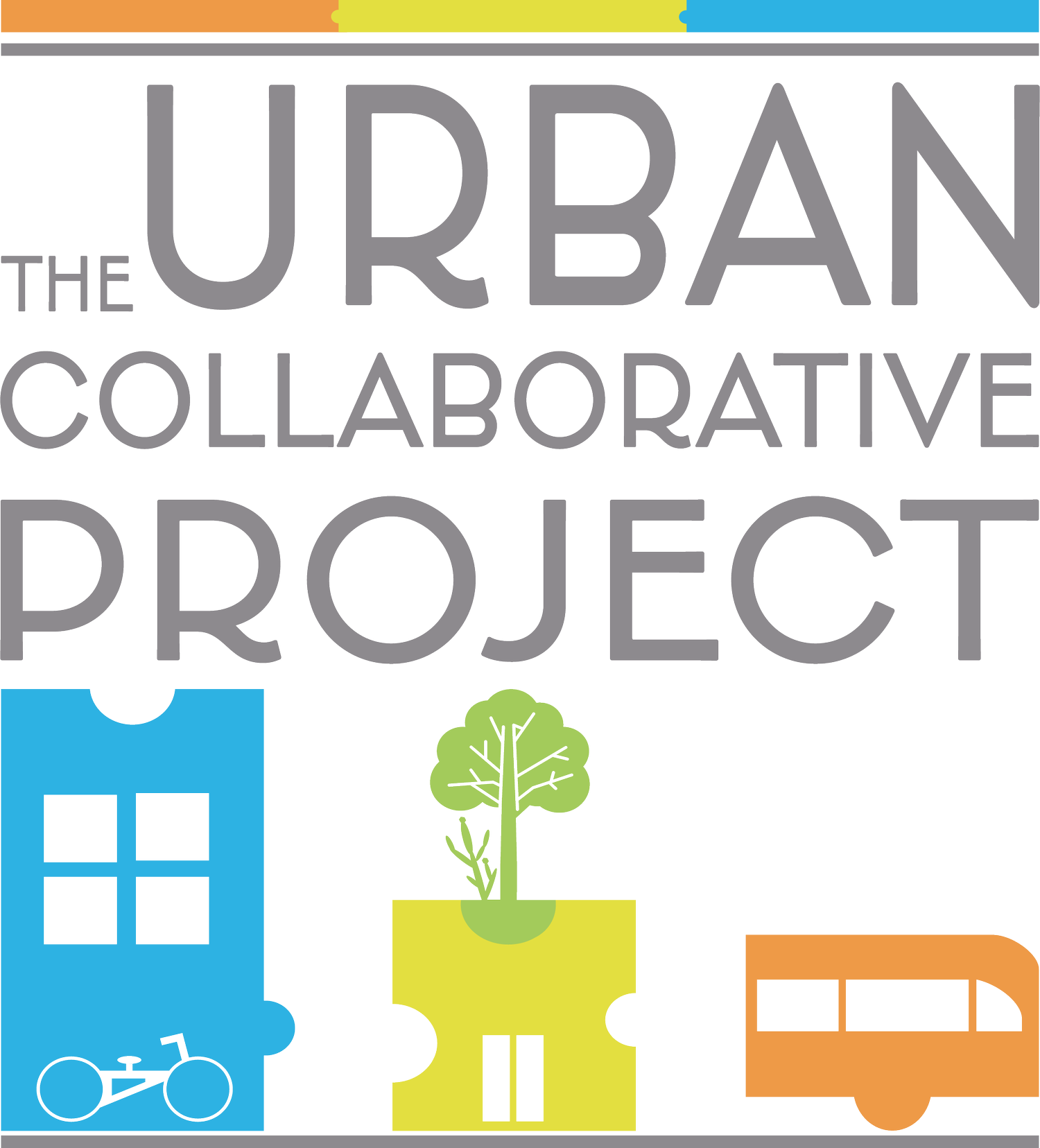 Cover page of a publication titled 'The Urban Collaborative Project' with illustrations of a tree, a bicycle, a house, and a bus in bright, colorful blocks.