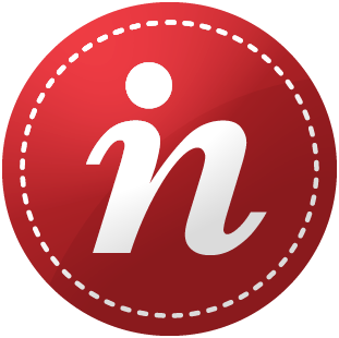 Red circular badge with a white dotted border and a lowercase white 'n' in the center.