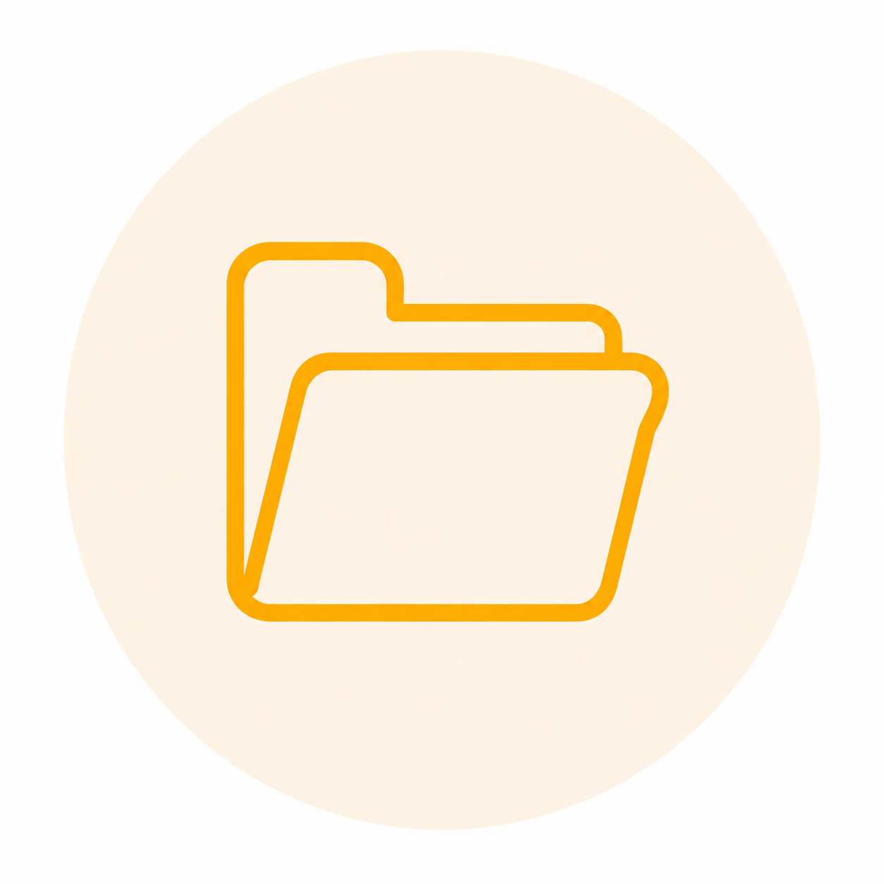 Outline of a yellow folder icon on a beige circular background.