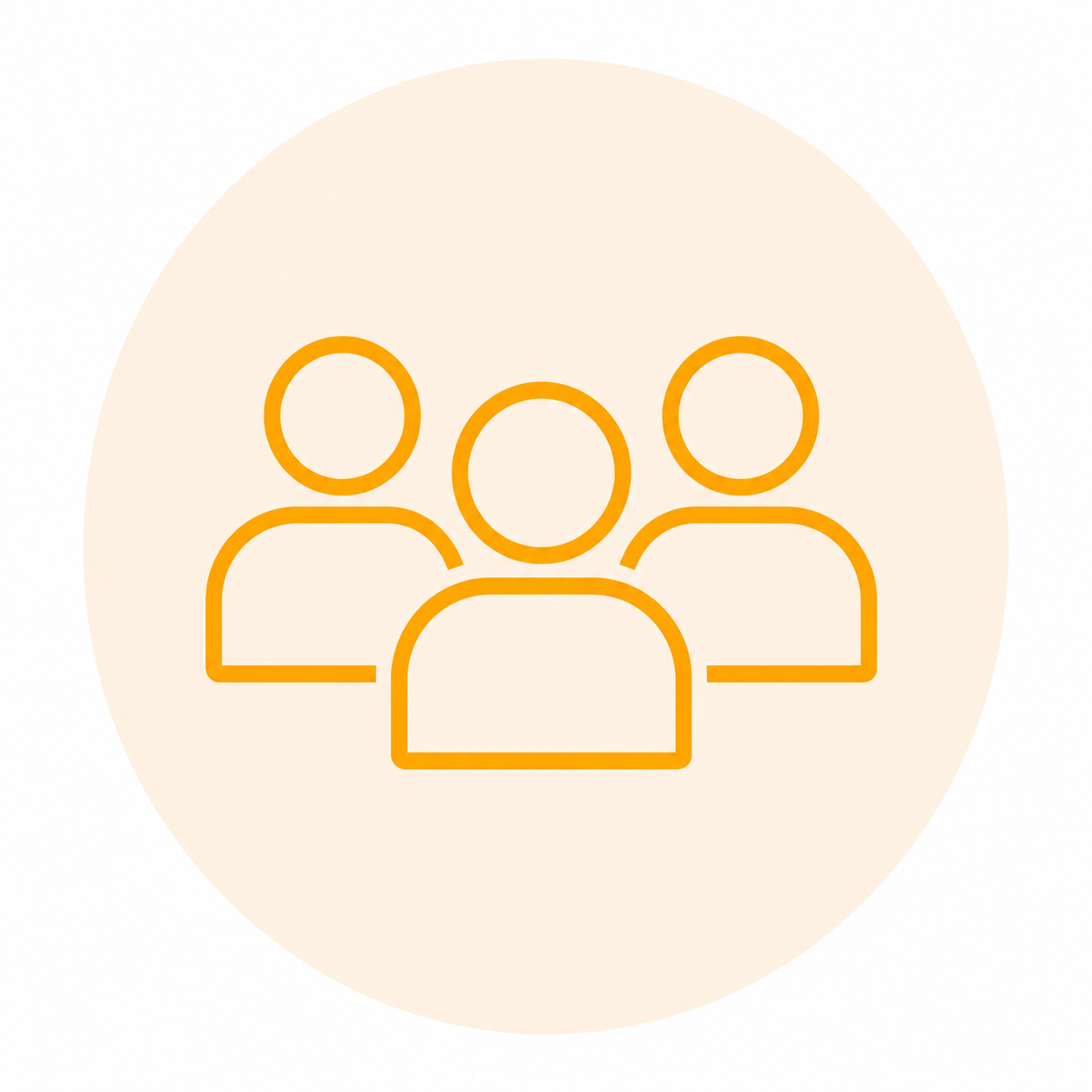 Icon of three people in orange outline, representing a group or community