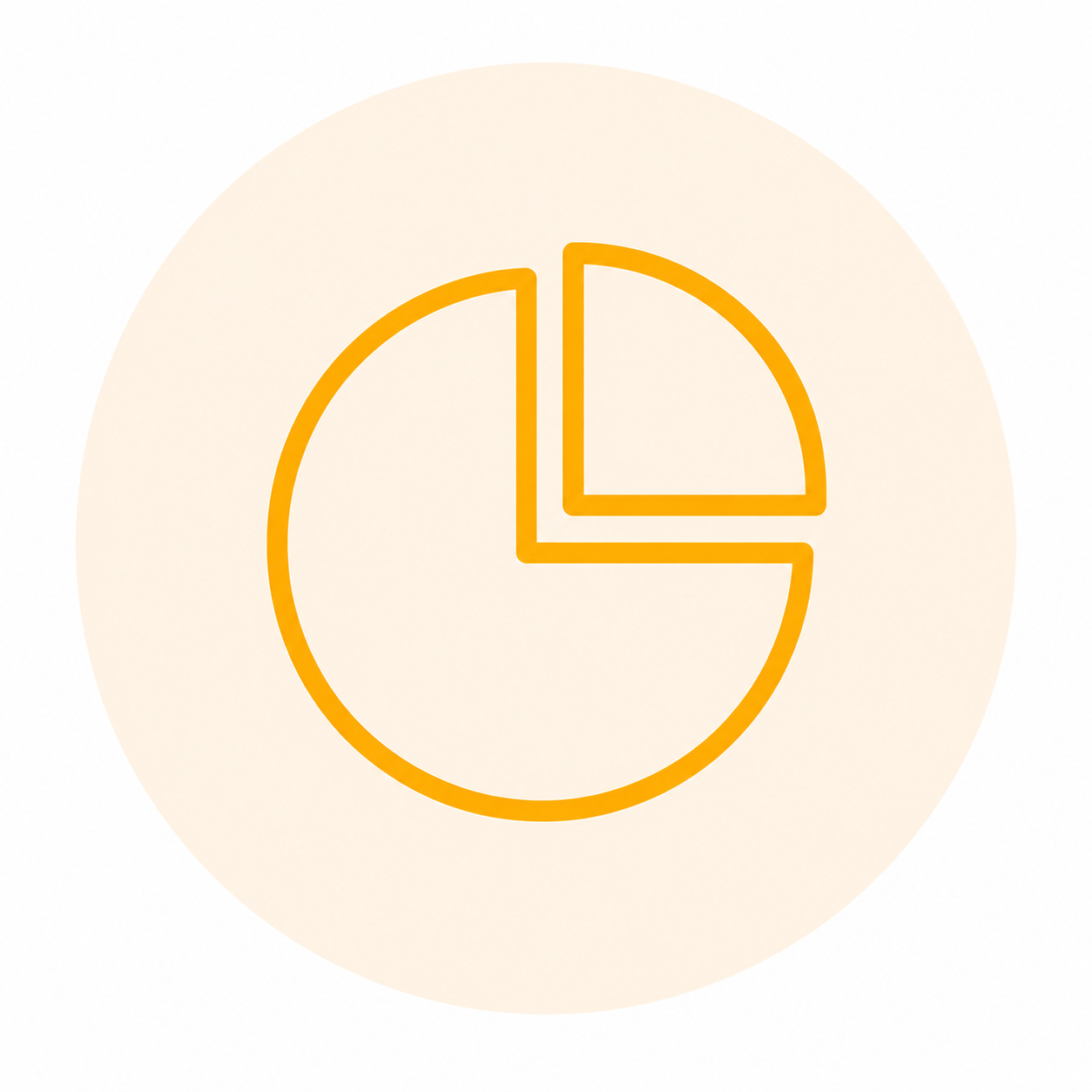 A stylized orange pie chart illustration on a light beige circular background.