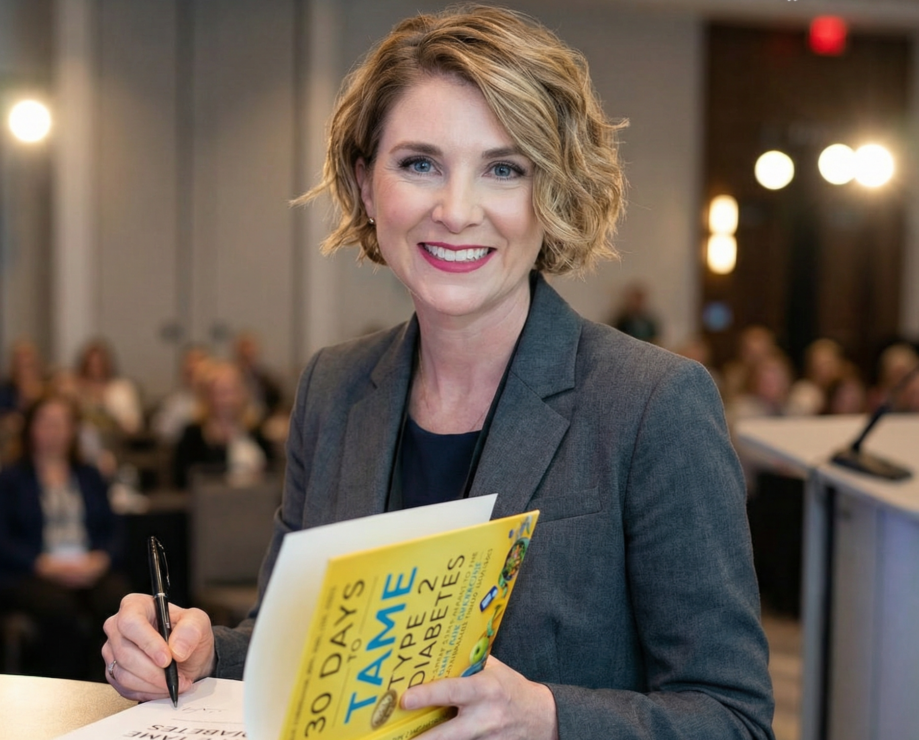 Julie Cunningham, RD, signing her book, 30 Days to Tame Type 2 Diabetes