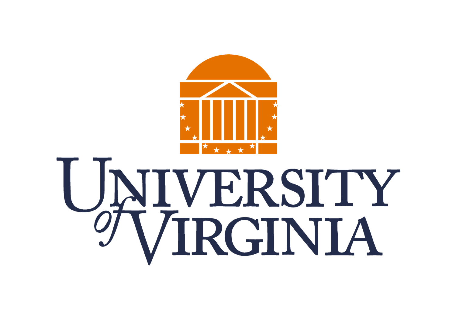 University of Virginia logo with an orange arch and white columns above the university name in navy blue text.