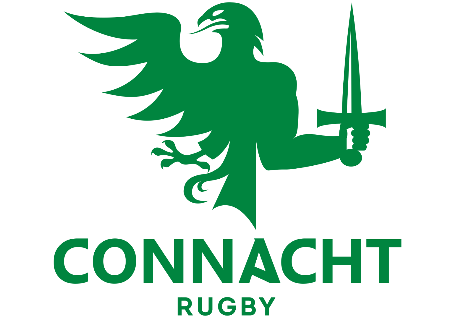 Green logo of Connacht Rugby featuring a stylized lion holding a sword with the text 'CONNACHT RUGBY' beneath.