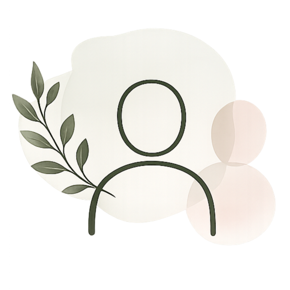 Stylized outline of a person with a decorative background of leaves and abstract shapes.