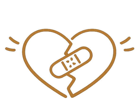 A glowing neon sign of a broken heart with a bandage across the middle.