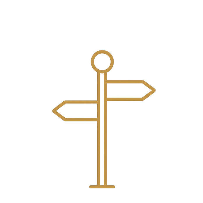 A street sign with two yellow arrows, one pointing left and the other pointing right, attached to a vertical pole.
