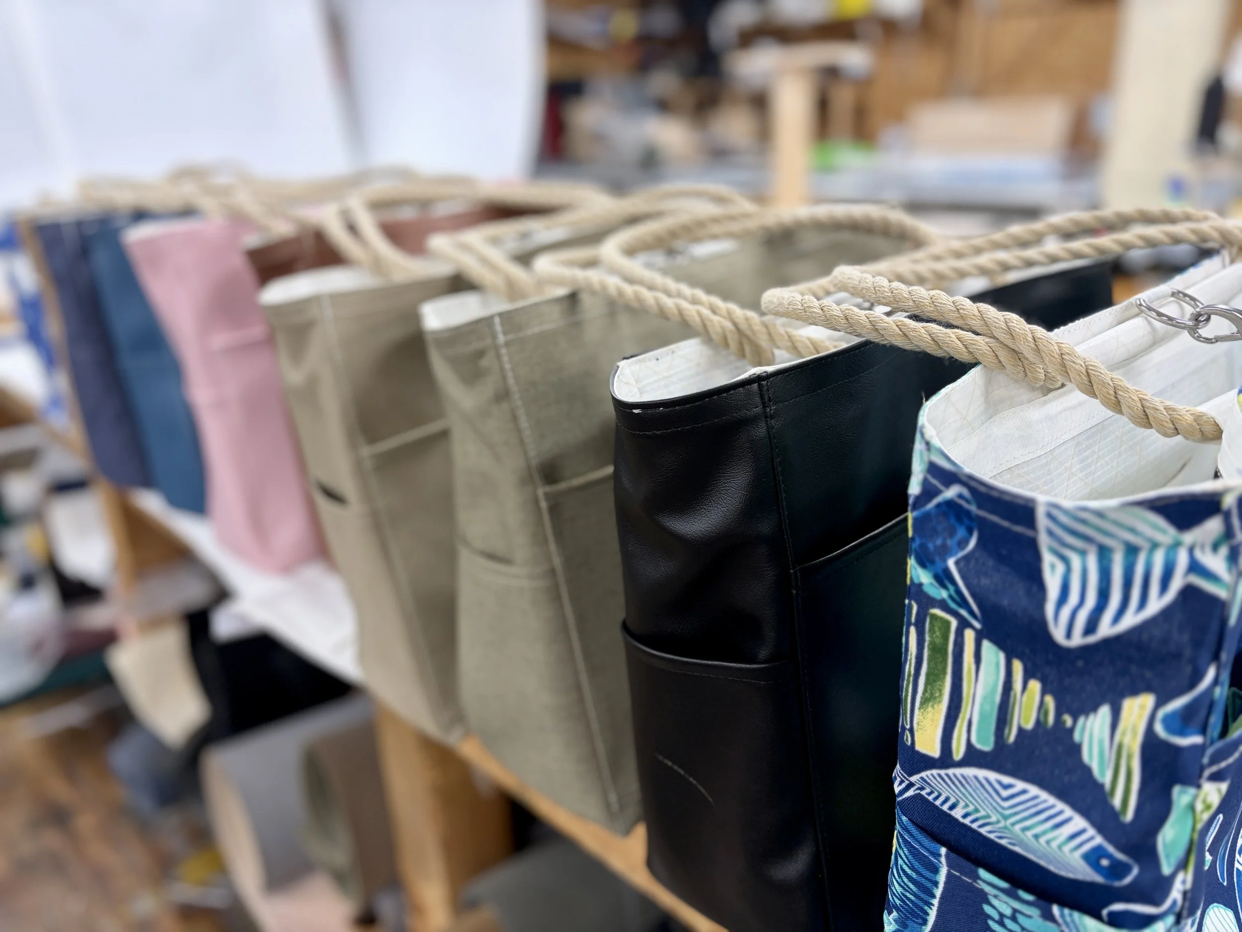 Atsumi bags on a table in a row