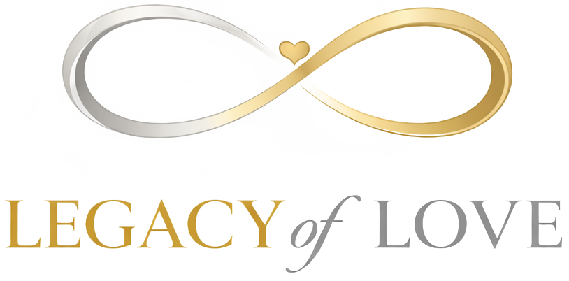 Legacy of Love logo with a gold and silver infinity symbol and a small heart in the center