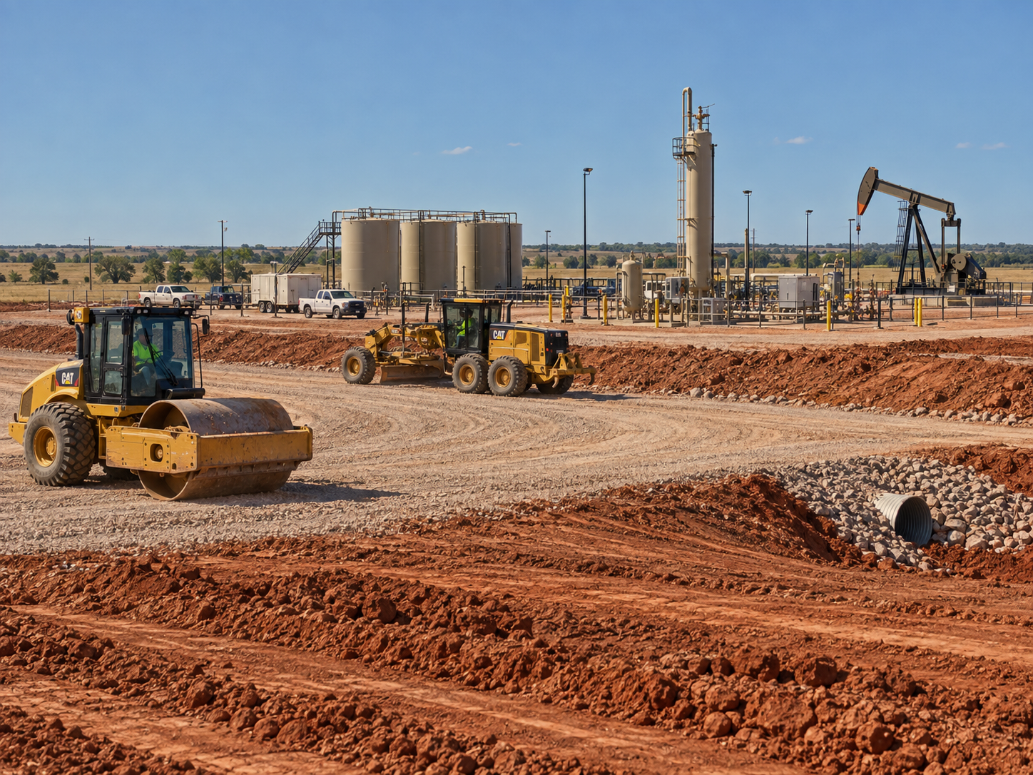 New gravel pad installation for an oil & gas company pad in Oklahoma.