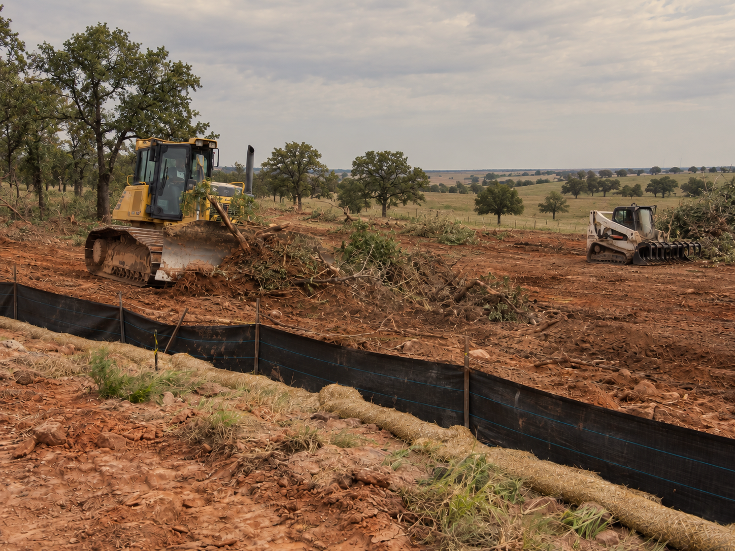 Two bulldozers clearing land on a construction site in OKC.