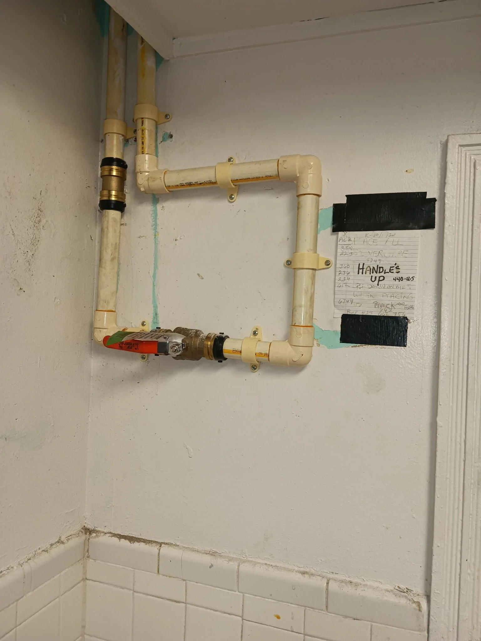 Close-up of shut off valve installation at "The Dock" sports bar & grill.