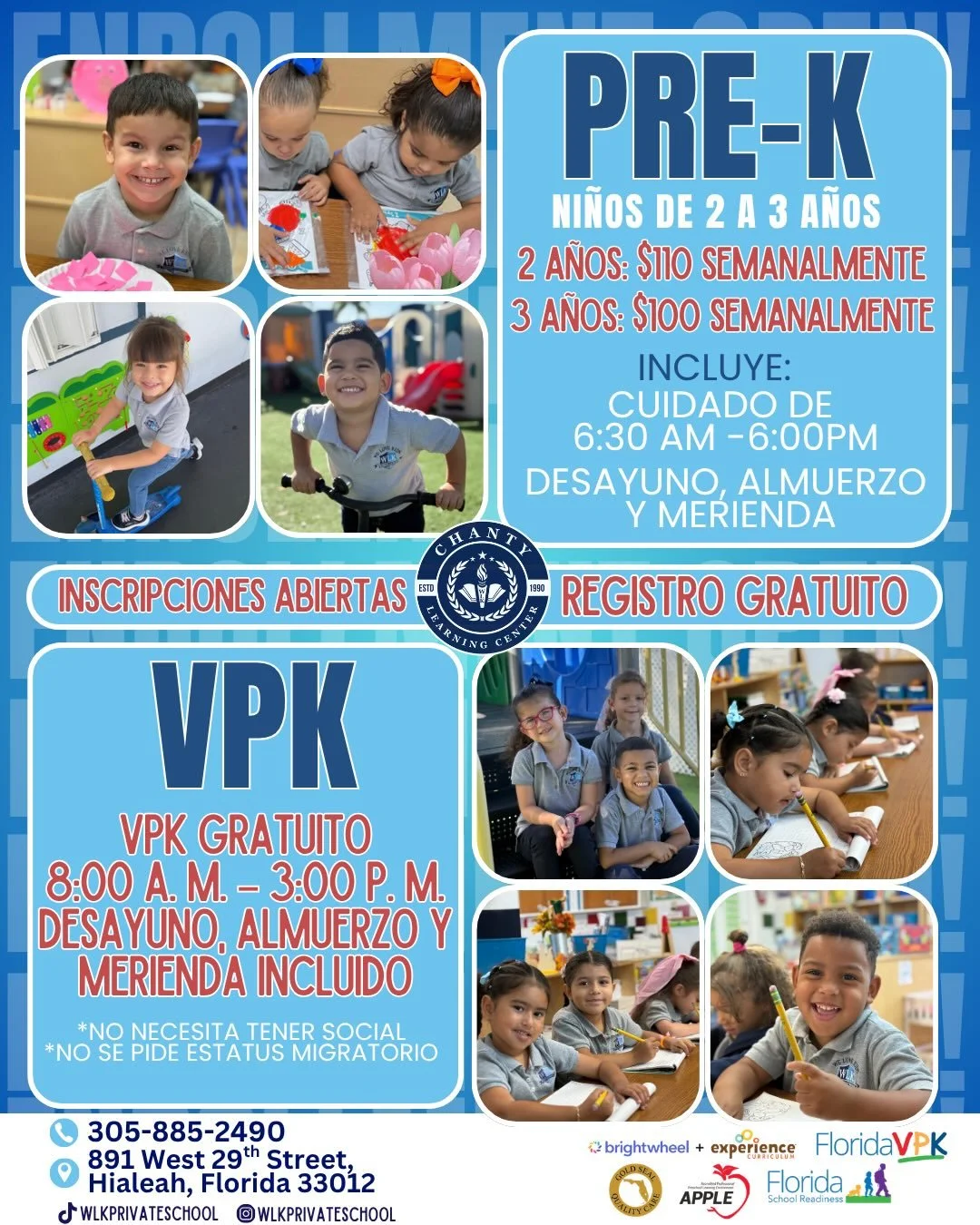 ✨ Now Enrolling! ✨

Give your child a strong start in a safe, loving, and engaging environment 💙

👶 Pre-K (Ages 2&ndash;3)✔️ Small classes✔️ Full-day care (6:30 AM &ndash; 6:00 PM)✔️ Breakfast, lunch &amp; snacks included

🎓 FREE VPK Program✔️ 8:0