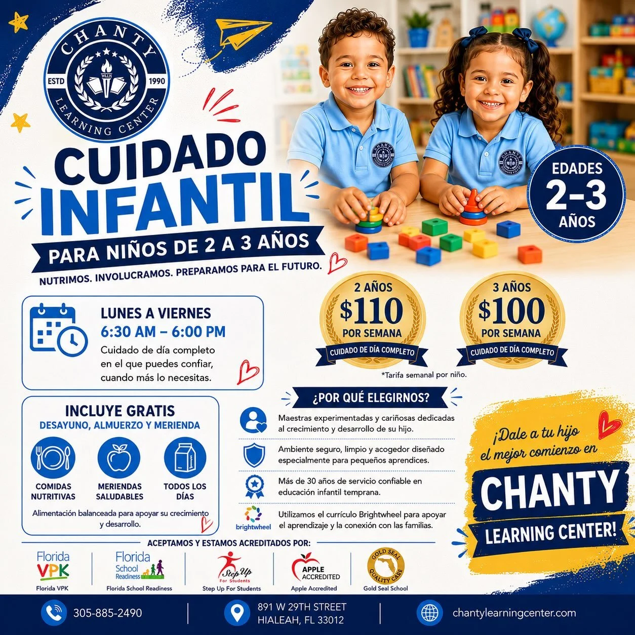 ✨ A Great Start Begins Here! | &iexcl;El mejor comienzo empieza aqu&iacute;! 💙📚

Looking for a safe, loving, and educational environment for your little one? 🌟 Our 2 &amp; 3 Year Old Program provides the perfect place for children to learn, play, 