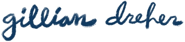 The image features the signature logo of Gillian Dreher in dark blue cursive writing.