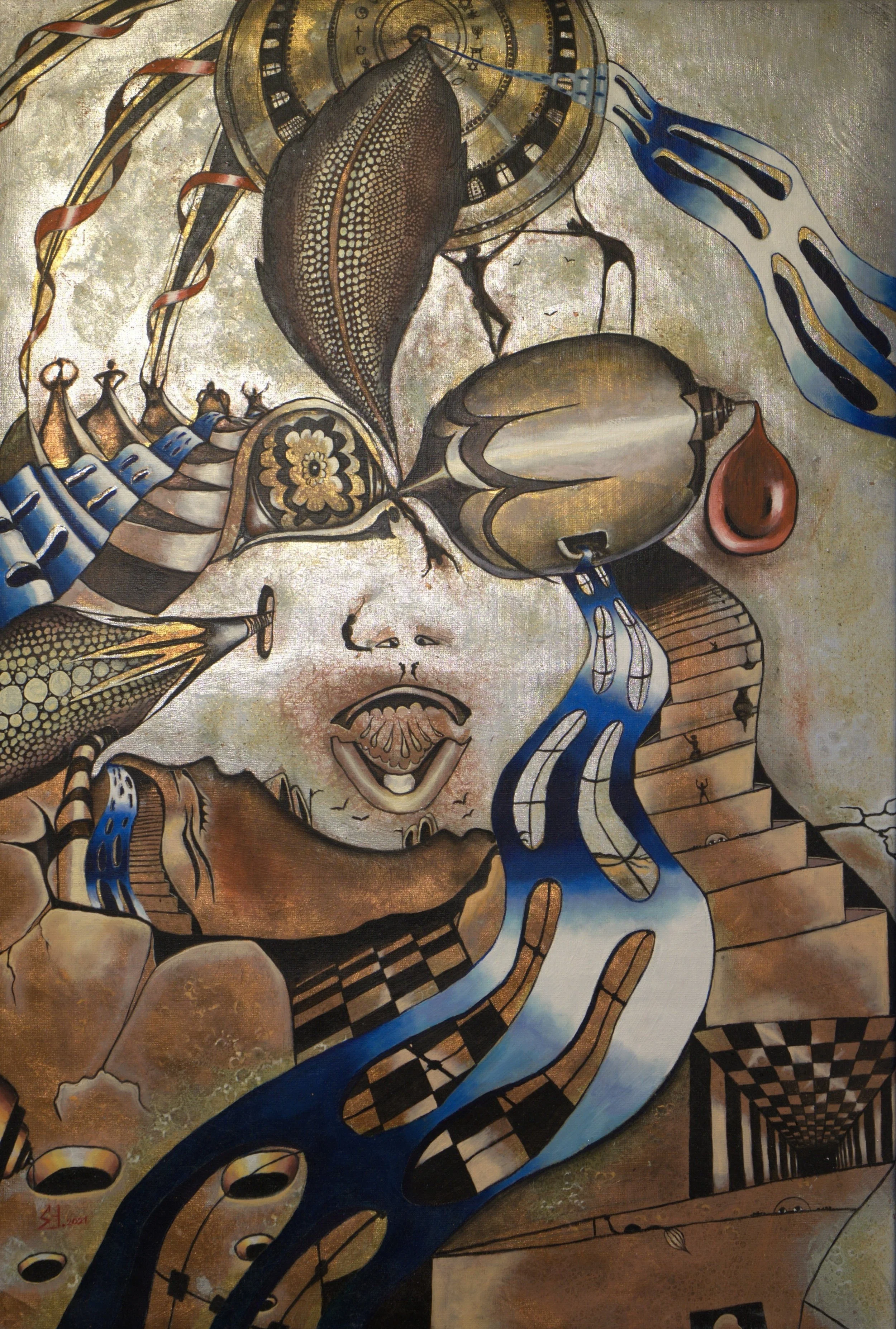 The Cocoon 85x125 cm Oil on the canvas with mix media technic.