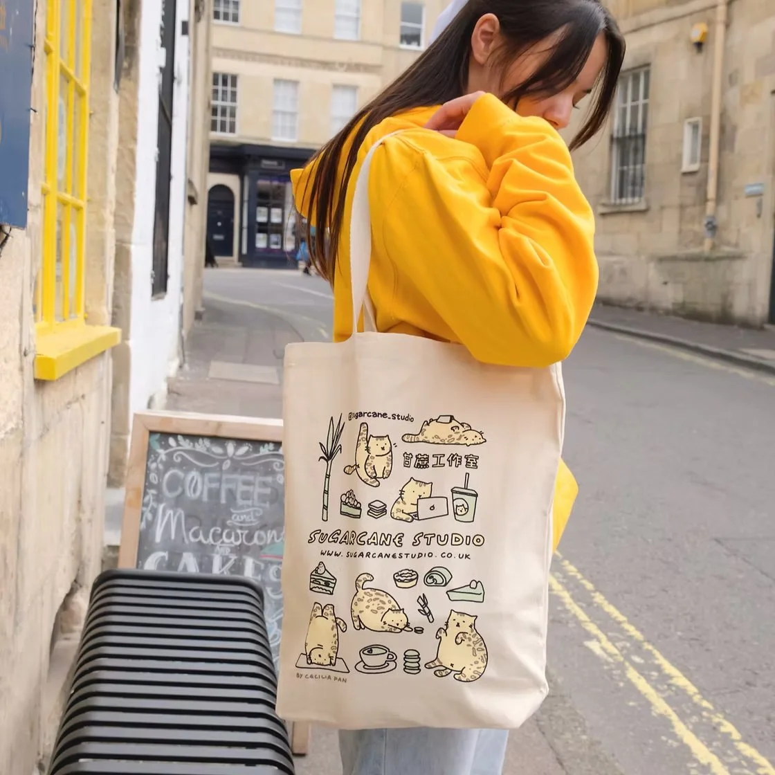 Sugarcane Cat Printed Tote Bag