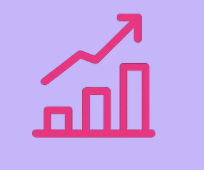 Pink upward trending growth chart with bar graph and arrow
