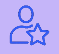 Outline of a person with a star icon next to them, on a purple background.
