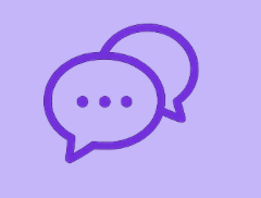 Two speech bubbles, one overlapping the other, on a purple background.