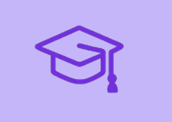 Purple graduation cap icon on a light purple background