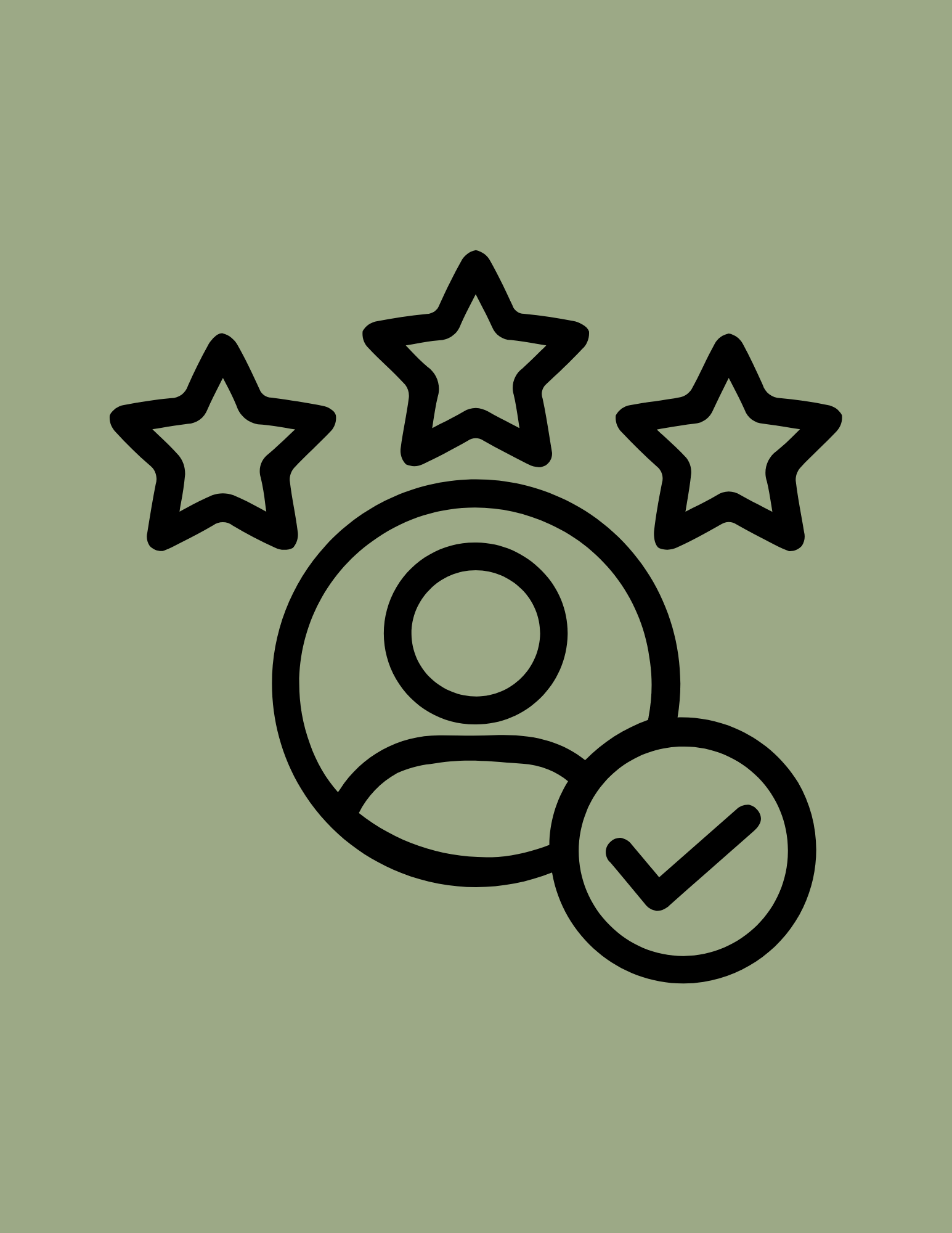 A graphic of three stars above a person icon, with a target circle and a checkmark inside a smaller circle, on a green background.