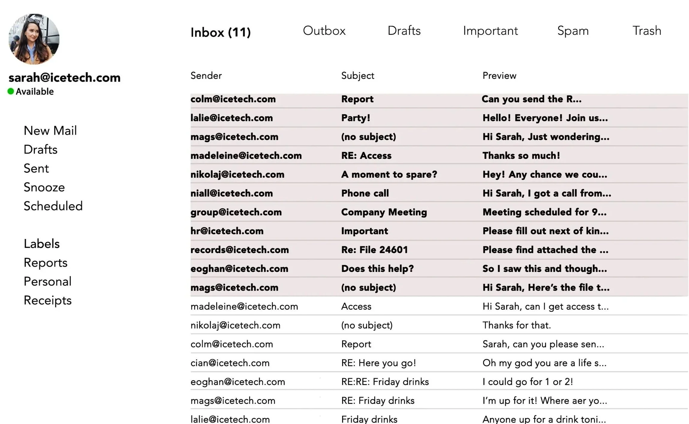 Email interface