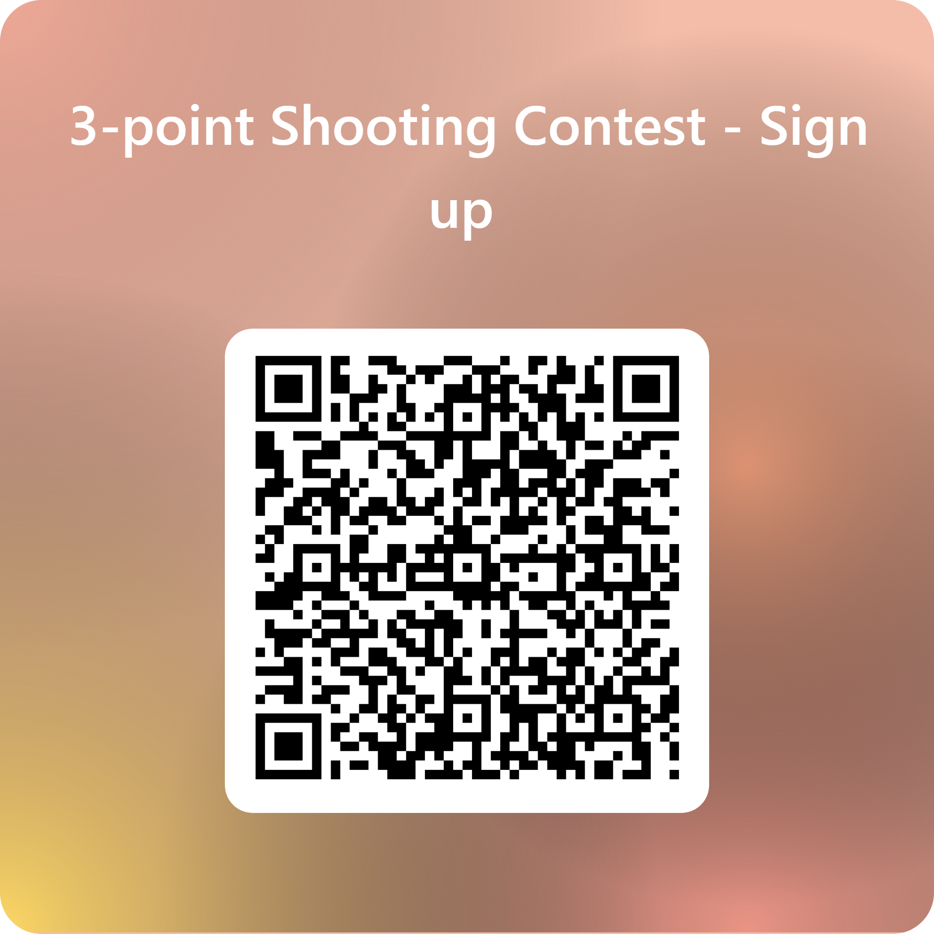 Signup for a 3-point shooting contest, with a QR code below the text.