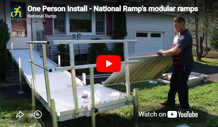 On Ramp or National Ramp technician installing a modular wheelchair ramp at a Connecticut home