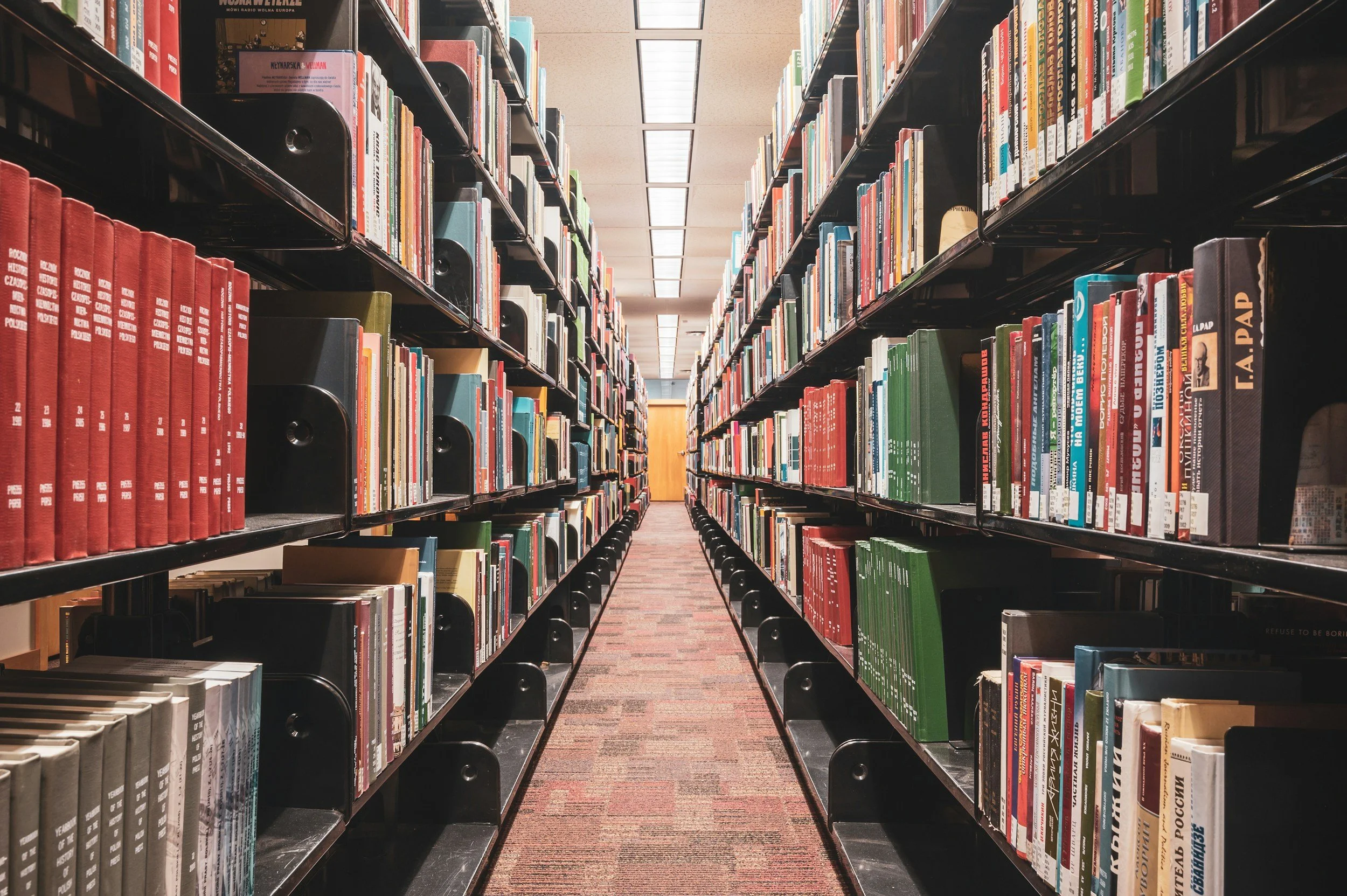 Aisle of books in a library