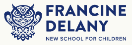 Logo of Francine Delany New School for Children with a stylized owl and text.