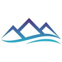 Logo for MountainTop Asheville Church Stylized blue mountain peaks with a curved line representing water or a river beneath them.
