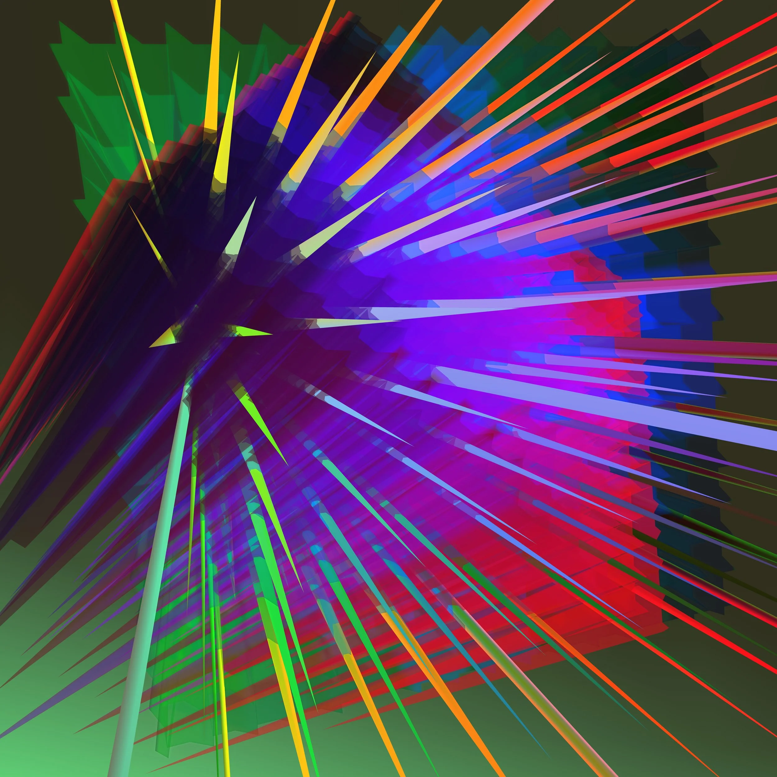 Nailboard by Janine Bruttin, a still image from an immersive digital installation featuring vibrant color, movement, and dynamic spatial form.