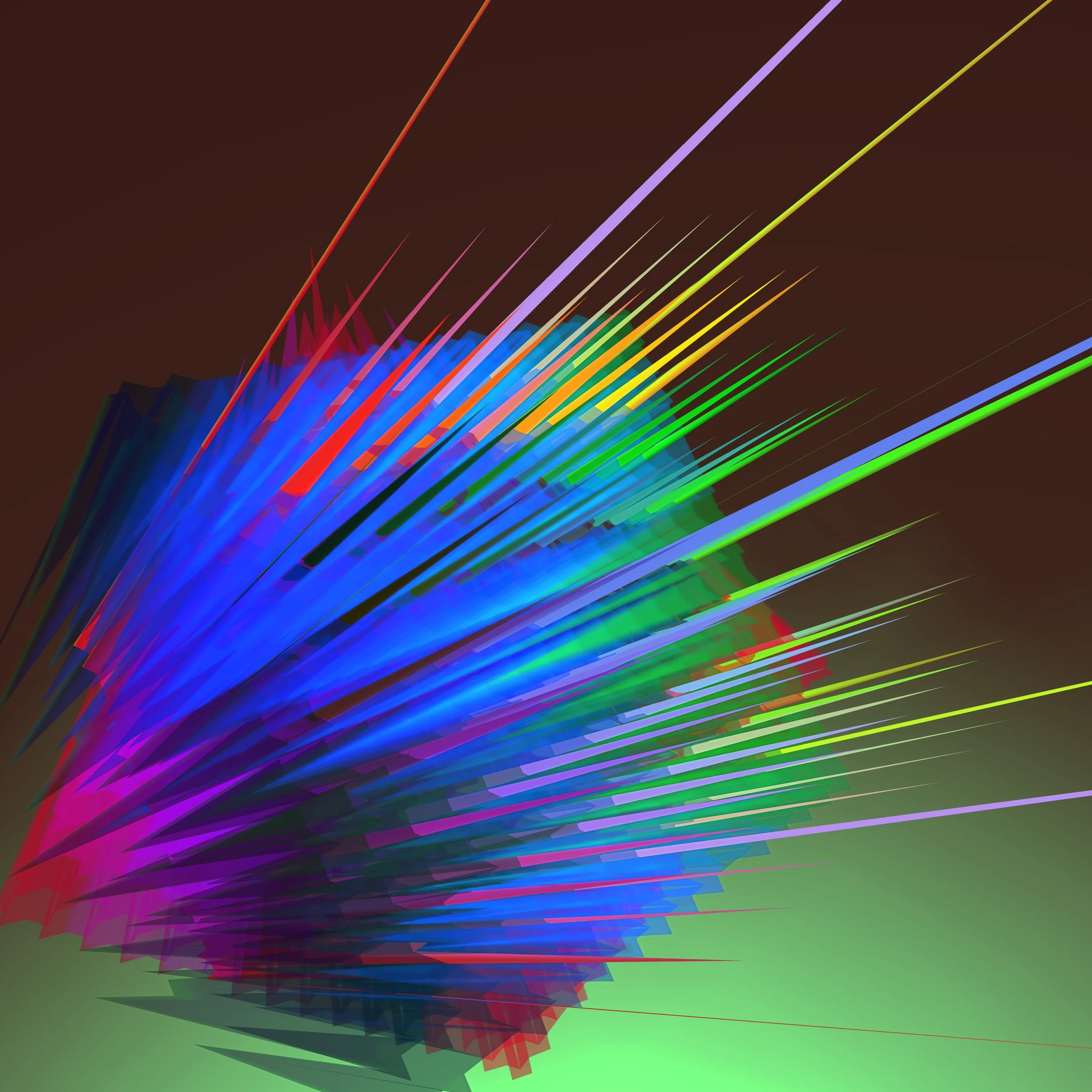 Porcupine by Janine Bruttin, a still image from an immersive digital installation featuring vibrant color, movement, and dynamic spatial form.