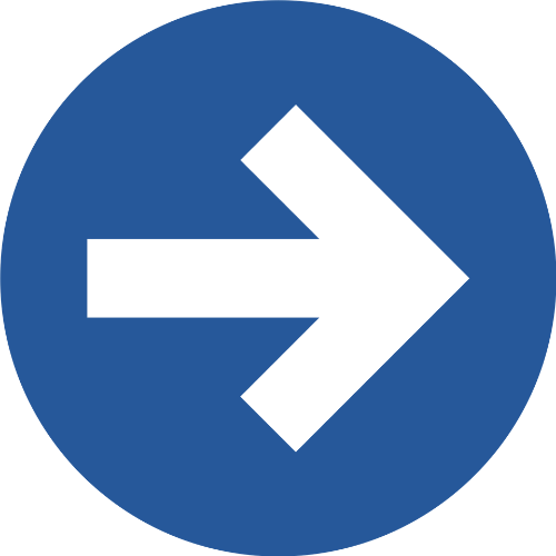 Blue circular sign with a black right-pointing arrow.