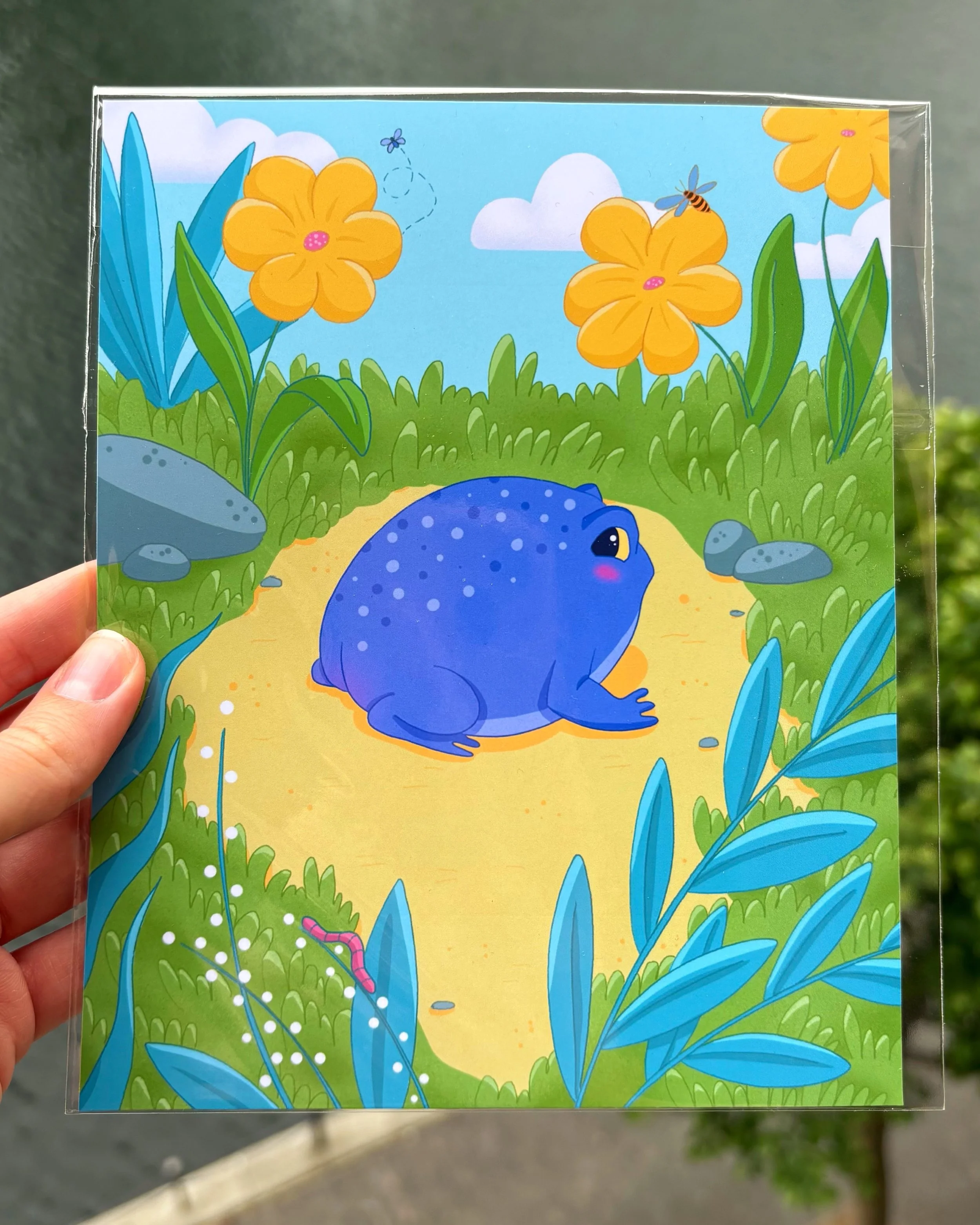 Blue Rain Frog Print